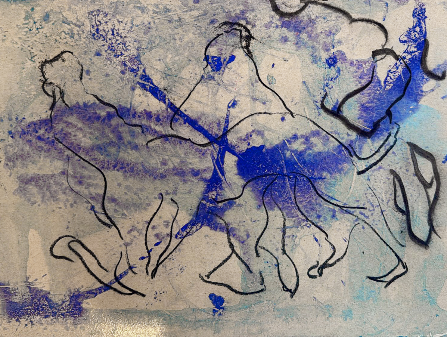Untitled — Oil on canvas, 120 x 90 cm, blue figures