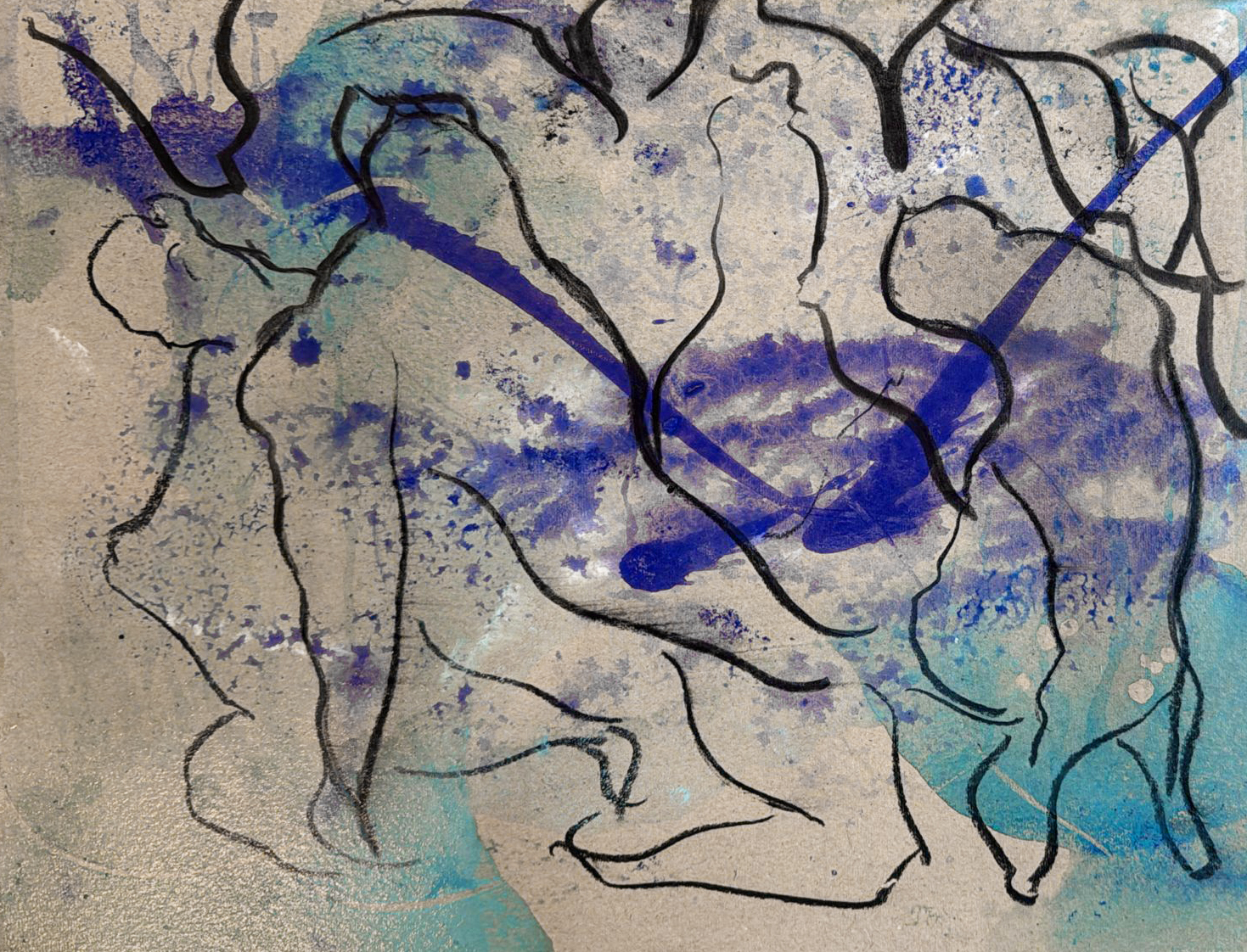 Untitled — Oil on canvas, 120 x 90 cm, blue figures